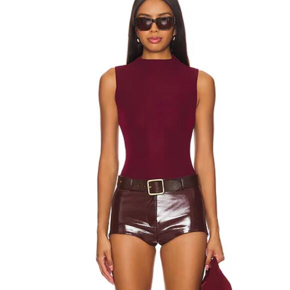 $238 Revolve Ronny Kobo Rita Bodysuit Burgundy Sleeveless Snatching Small NWT - Picture 2 of 6